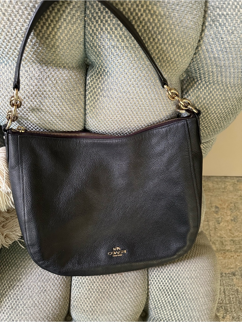 Coach Black Pebbled Leather Shoulder Bag with Gold Hardware